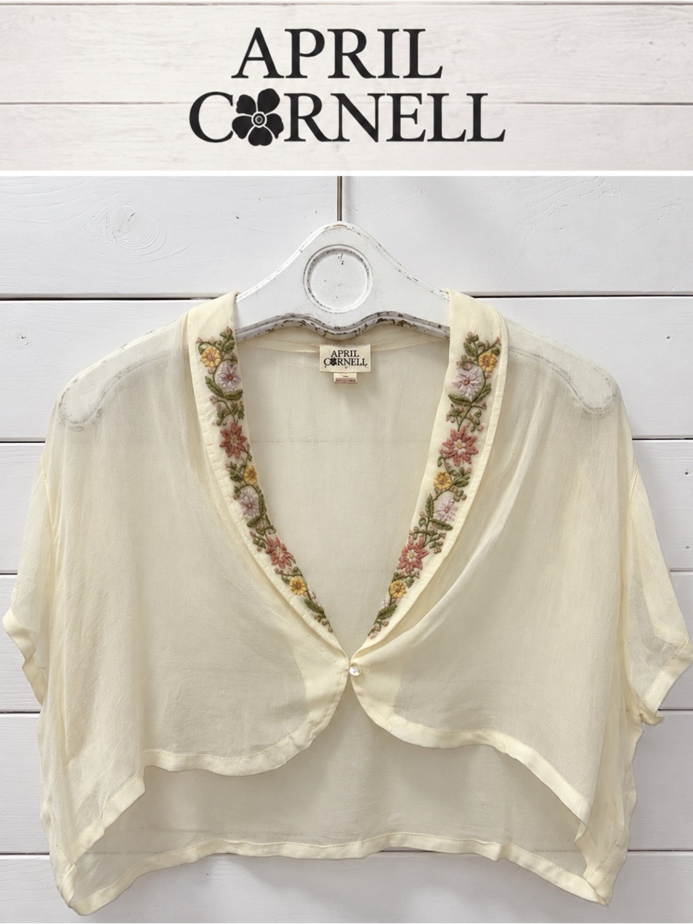 APRIL CORNELL Sheer Embroidered Bolero – Butter Yellow – Size XL